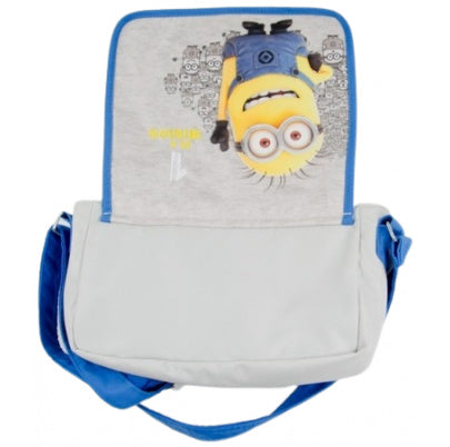 Children's shoulder bag Minions in gray-blue color, cotton