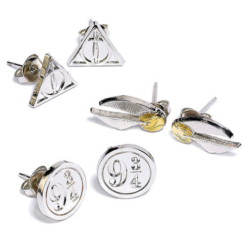 Harry Potter Deathly Hallows Golden Snitch Platform earrings set