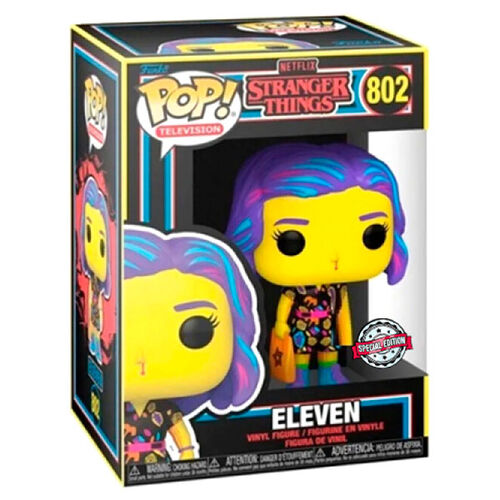 POP figure Stranger Things Eleven in Mall Outfit Black Light Exclusive 802