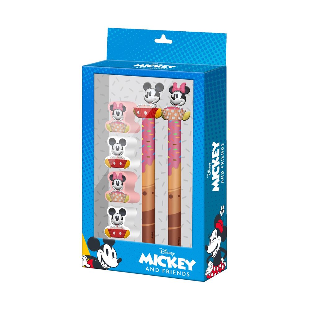 Disney Mickey & Minnie Pen + Pencil + 4 erasers pack