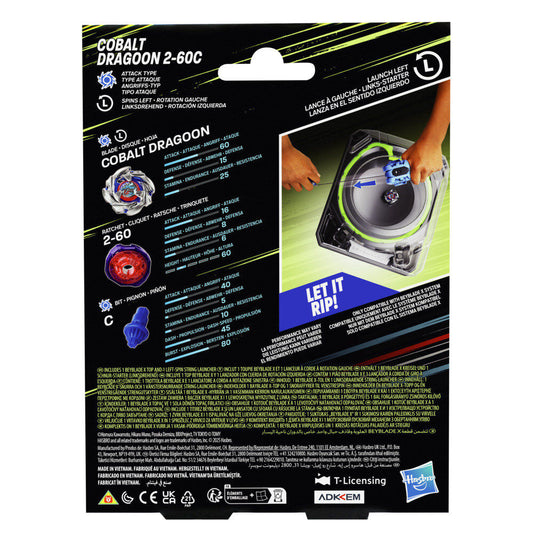Beyblade X Cobalt Dragoon 2-60C Premium set launcher with rope and top