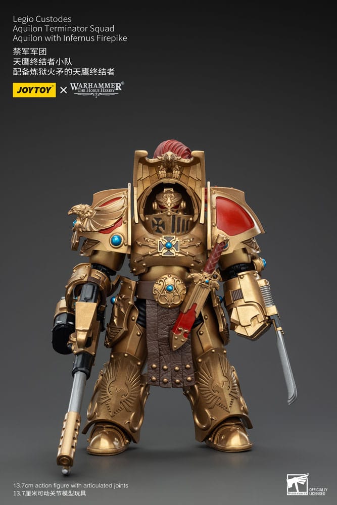Warhammer The Horus Heresy Action Figure 1/18 Legio Custodes Aquilon Terminator Squad Aquilon With Infernus Firepike 14 cm Joy