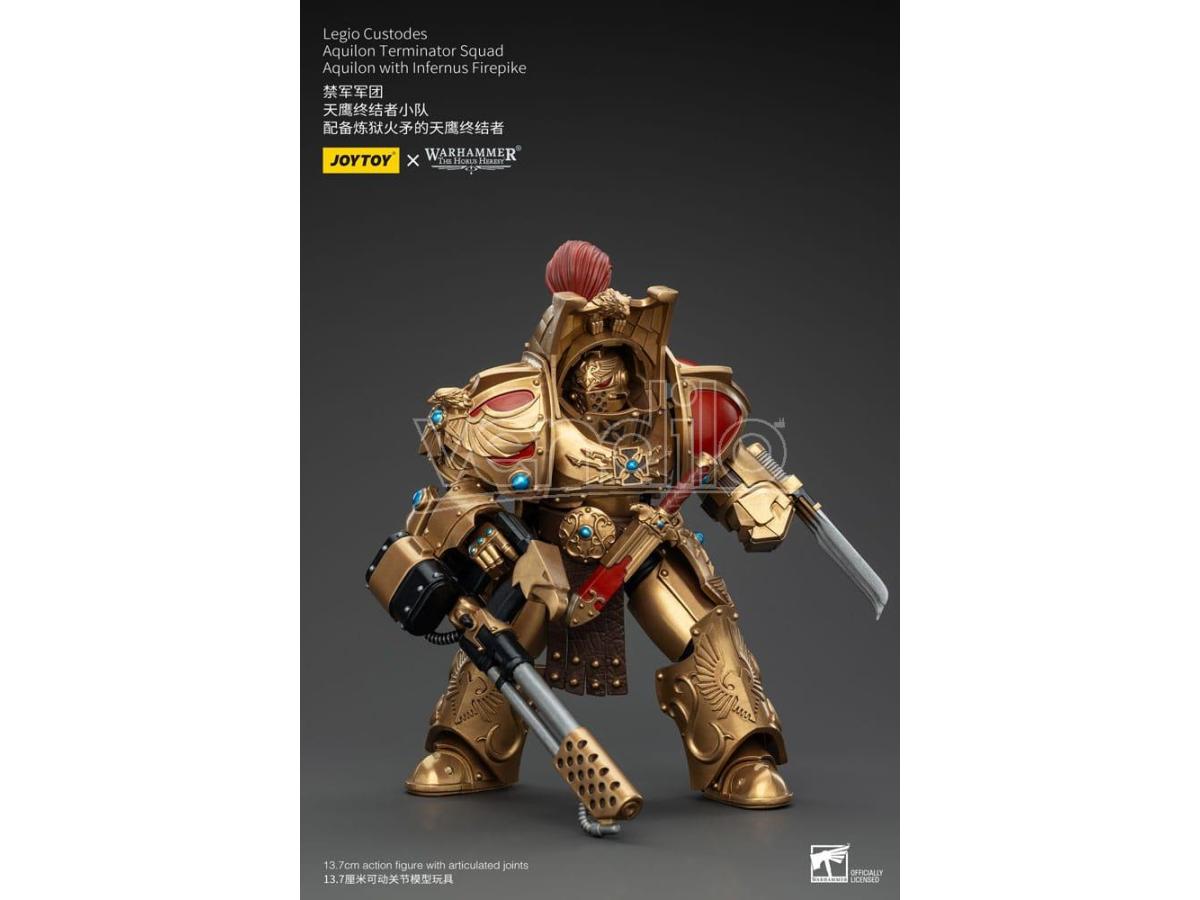 Warhammer The Horus Heresy Action Figure 1/18 Legio Custodes Aquilon Terminator Squad Aquilon With Infernus Firepike 14 cm Joy