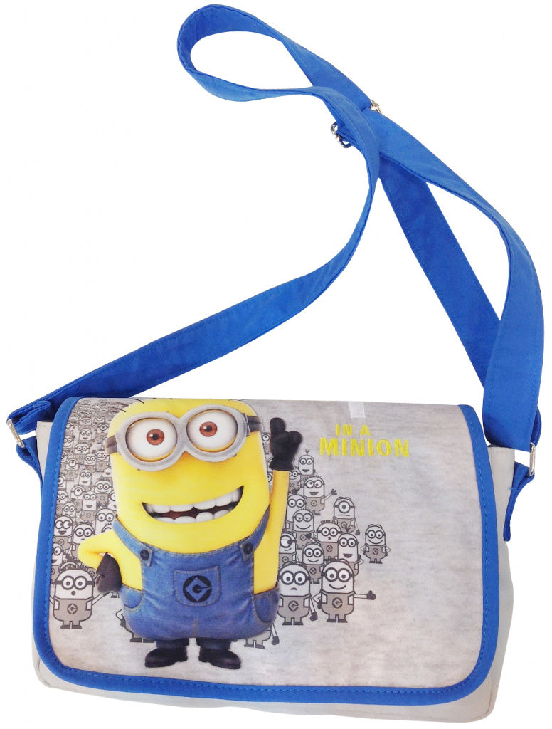 Children's shoulder bag Minions in gray-blue color, cotton