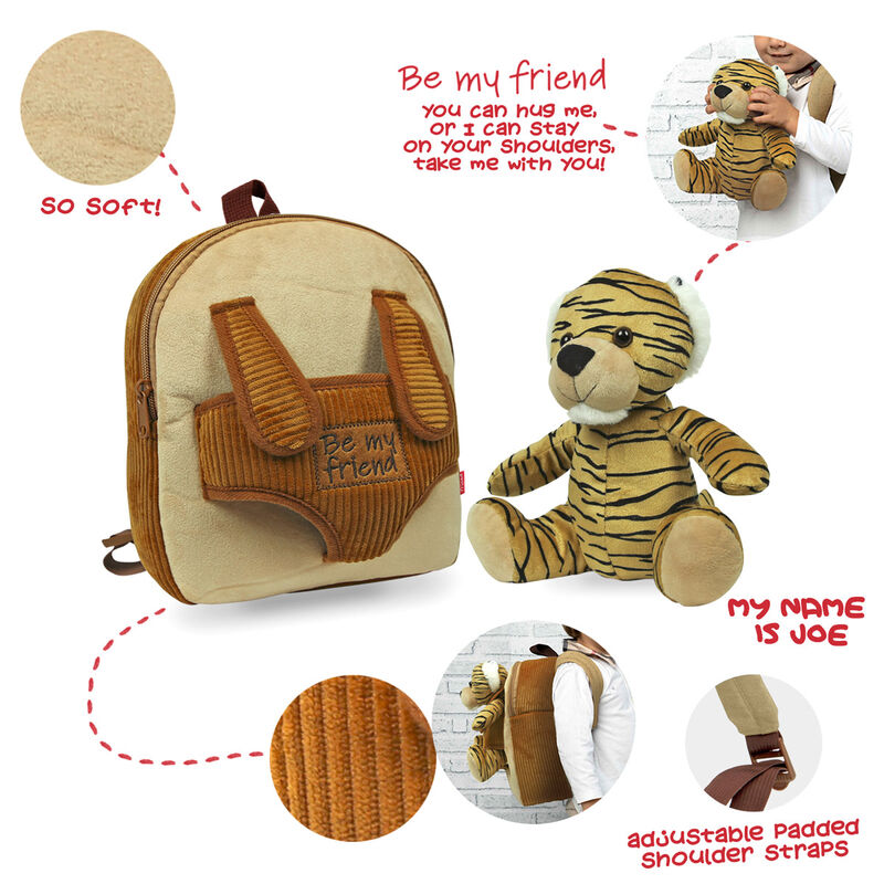 Tiger Joe backpack with plush toy 26cm