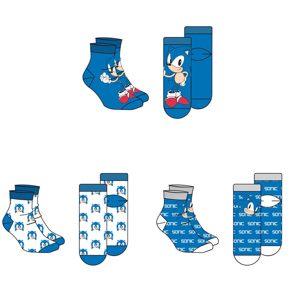 Sonic The Hedgehog assorted pack 3 socks adult