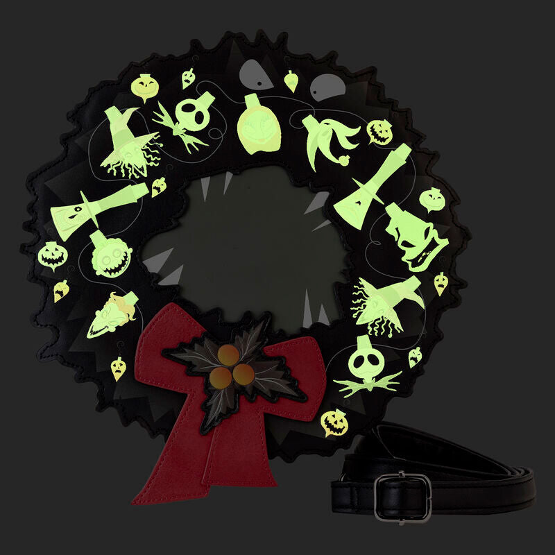 Loungefly Disney Nightmare Before Christmas Wreath String Lights Glow crossbody bag