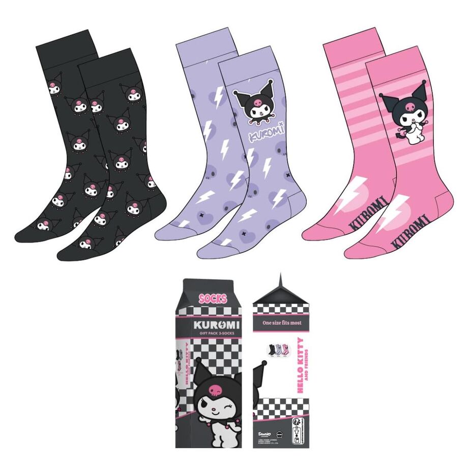 Hello Kitty Kuromi pack 3 adult socks