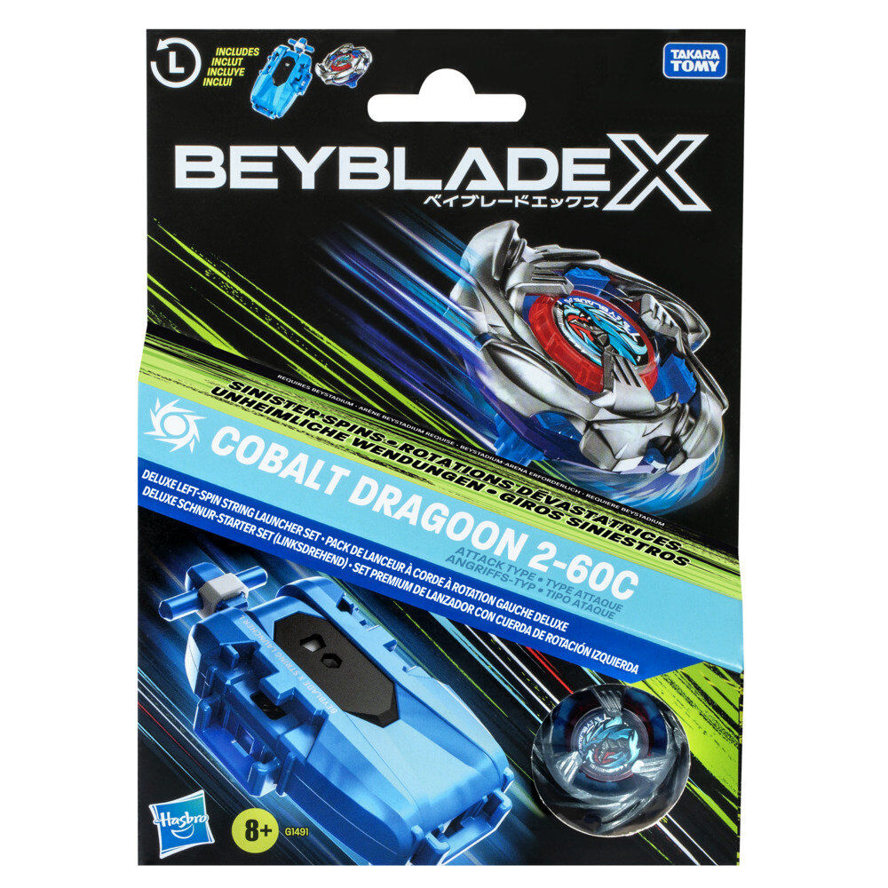 Beyblade X Cobalt Dragoon 2-60C Premium set launcher with rope and top