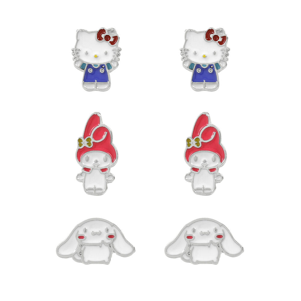 Hello Kitty Friends Set 3 pairs of earrings silver