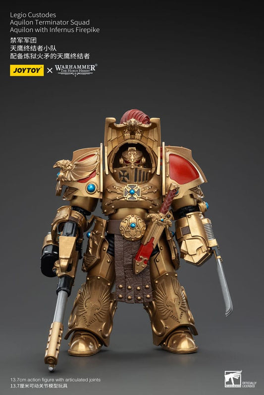 Warhammer The Horus Heresy Action Figure 1/18 Legio Custodes Aquilon Terminator Squad Aquilon With Infernus Firepike 14 cm Joy