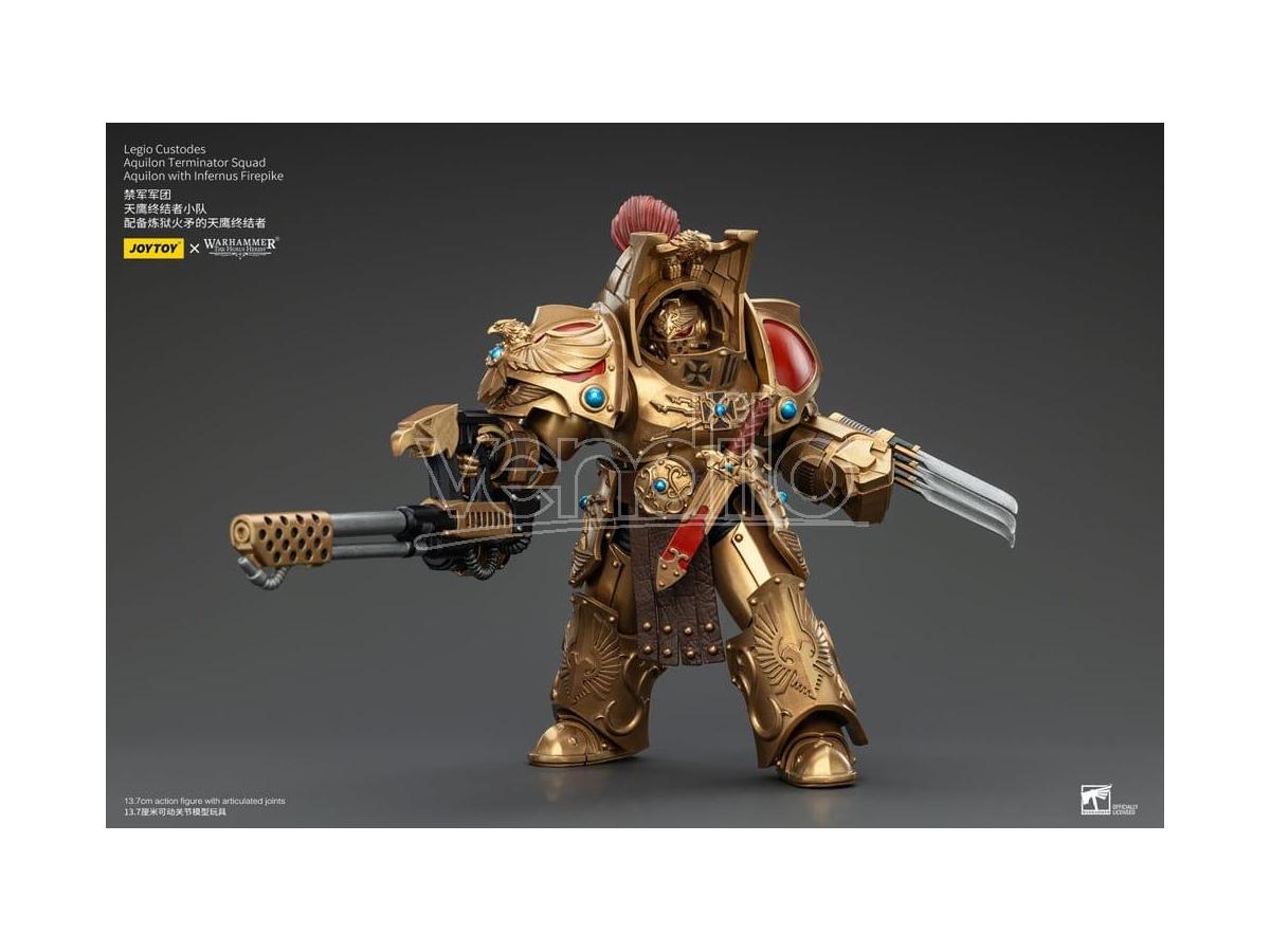 Warhammer The Horus Heresy Action Figure 1/18 Legio Custodes Aquilon Terminator Squad Aquilon With Infernus Firepike 14 cm Joy
